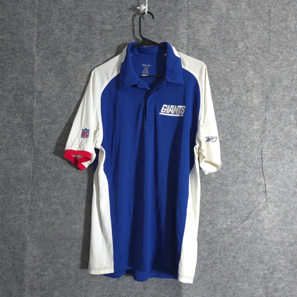 Reebok NFL New York Giants Polo Shirt Mens Sz M Football Blue White Sports Logo